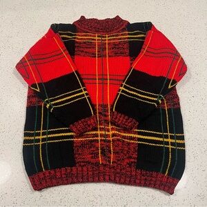 Vintage 1990s Classic Plaid Tartan Oversized Knit Sweater Size Small